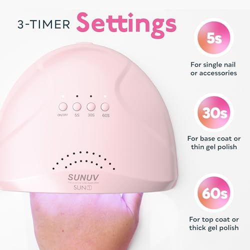 SUNUV UV Nail Lamp, 15ml Top and Base Coat Gel Polish Set Home and Salon Use SUNONE Pink