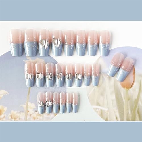 Mowyem 24 PCS Press On Nails Medium Fake Nails Press Ons Square Nails Blue False Nails Glossy Stick On Nails for Women Girls Manicure Decoration Accessories (Blue Sea)