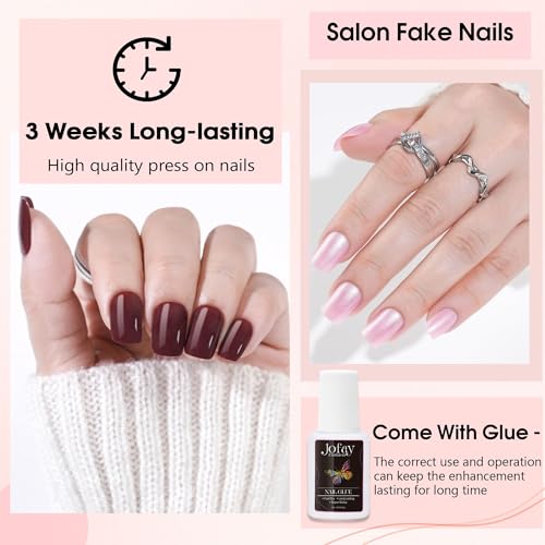 Press on Nail Kit, Almond Gel Nails Tips, Short Glue On Nails Fit Perfectly Natural Reusable Fake Nails with Nail Glue 12 Packs Stick on Nails Set-288Pcs for Girls Women