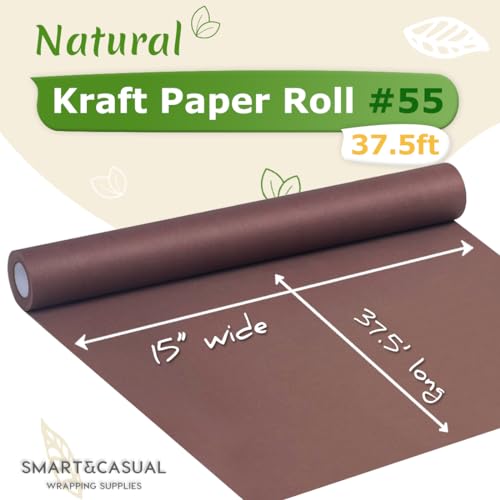 SMART&CASUAL 15" x 450" (37.5') Kraft Paper Roll for Art Craft Supplies Gift Wrapping Moving Packing Kids Painting Drawing Paint Easel Poster Chart Paper (Coffee, 15"W x 450"L (37.5'))