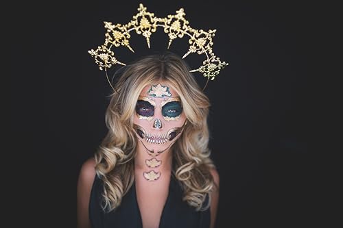 Dia de los Muertos Face Tattoo - 2 Pack Sugar Skull Gold
