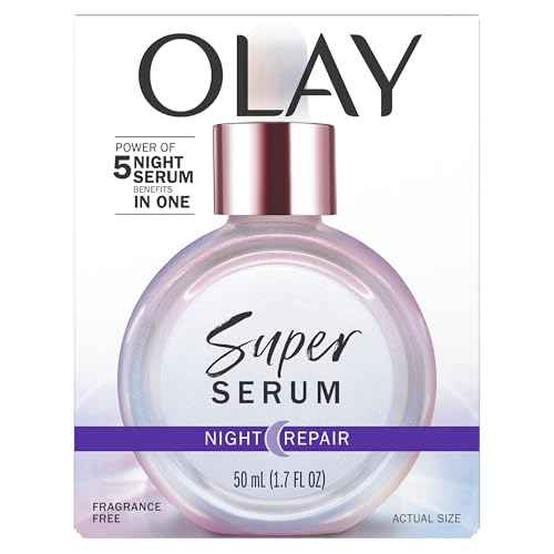 Olay Super Serum Night Repair, Fragrance-Free - Niacinamide, Peptide, Salicylic & Lactic Acid, Glycerin - 5-in-1 Skin Care Benefits - Hydrating, Evens Tone, Reduces Dark Spots, Anti-Aging, 1.7 Oz