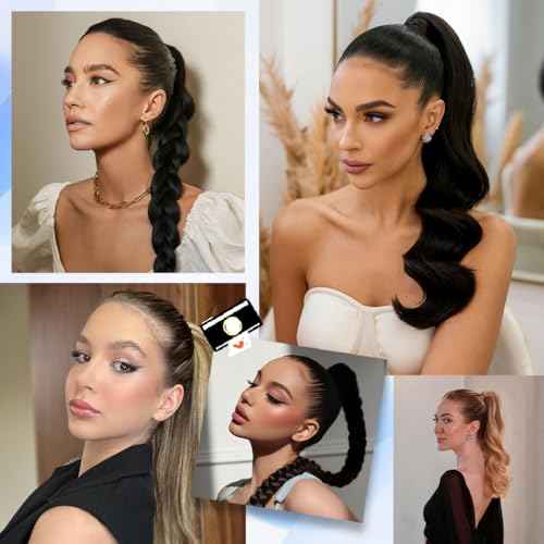 16 Inch Human Hair Ponytail 80g Long Wrap Around Ponytail Natural Black Real Hair Ponytail Extension for Women(16inch,Natural Black)