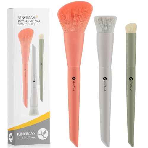 KINGMAS 3Pcs Foundation Brush Contour Concealer Brush Set, Under Eye & Blusher Brush Face Kabuki Makeup Brushes