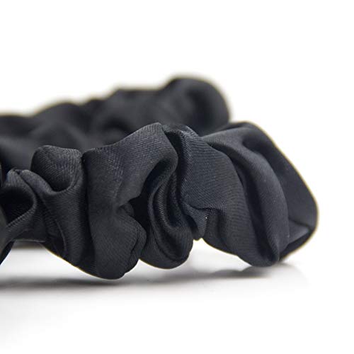 Furling Pompoms 32pcs Satin Hair Scrunchies Elastic Hair Ties Thin Hair Ropes Ponytail Holders for Women Accessories Black Hair Bands