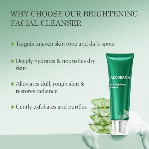 Aloderma Basic Aloe Brightening Skin Care Set - 4 Pieces - Cleanser, Cream, 200g Aloe Vera Gel x 2pcs