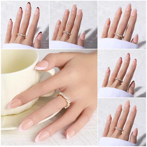 Jsiallye French Tip Press-On Nails A-2 Short Almond Nude - 180pcs, 6 Shades, Easy Manicure