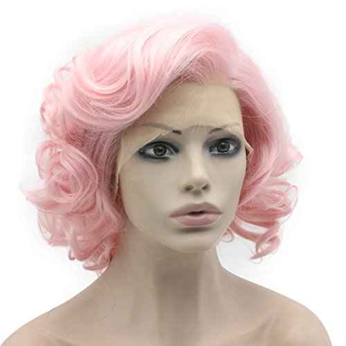 MX angel Heat Friendly Synthetic Hair Lace Front Pink Short Curly Wig