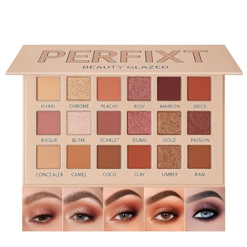 18 Color Natural Eyeshadow Palette ? Soft Matte Shimmer & Glitter Finish with Built-In Concealer Shade ? Ultra-pigmented Blendable Mauve Brown Nude Eyeshadow Palette, Cream Eyeshadow for Older Women