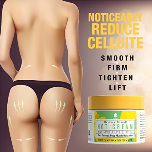 Pursonic Anti Cellulite & Muscle Relaxation Hot Cream, Diminish The Appearance of Varicose Veins, Improves Skin Texture & Tightness, Softens & Hydrates. 4OZ