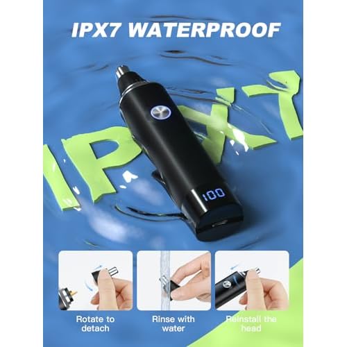 Ear & Nose Hair Trimmer with LED Display for Men Women,Painless USB Rechargeable Eyebrow & Facial & Nose Hair Trimmer Clipper,Professional IPX7 Waterproof Dual Edge Blades (Black)