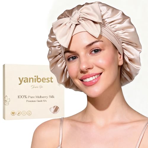 YANIBEST Mulberry Silk Sleep Bonnet for Women - Double Layer Hair Cap with Tie