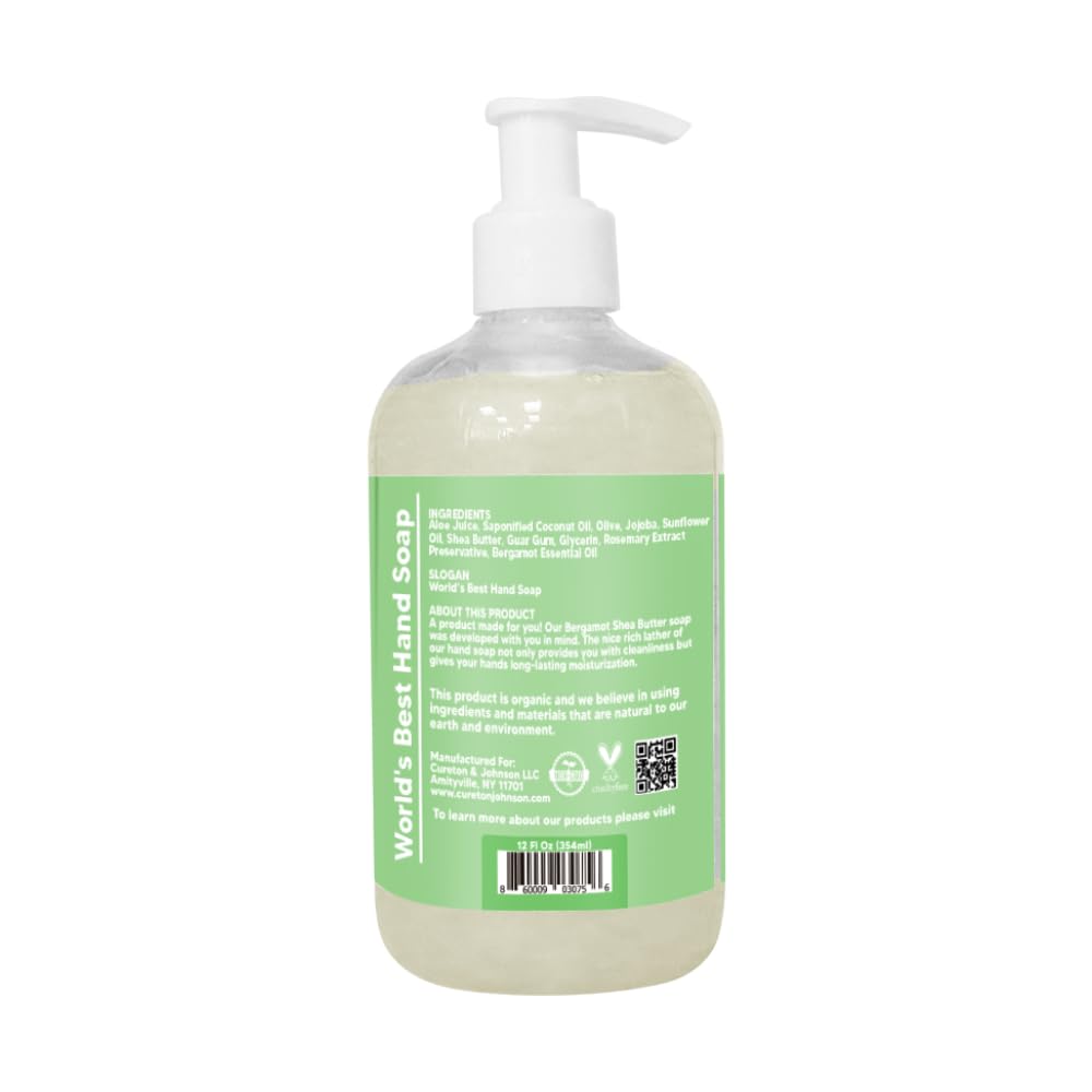 C&J Company Hand Soap, Made with Shea Butter, Bergamot,Moisturizing Hand Wash, All Natural, Alcohol-Free, Cruelty-Free, 12oz