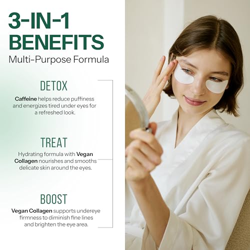 Under Eye Patches with Caffeine & Collagen ? 3-in-1: Detox, Treat, Boost ? Dermatologist Tested, Korean Skin Care ? Depuffing Eye Pads for Wrinkles & Dark Circles ? 5 Pairs