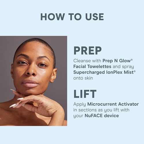 NuFACE Prep-N-Glow Facial Towelettes - 2-in-1 Exfoliating + Cleansing Makeup Remover Wipes, Hyaluronic Acid Travel Face Wipes to Hydrate & Brighten for Glowing Skin - 20 Individually Wrapped Cloths