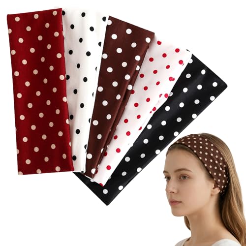 Polka Dot Headbands Set - Retro Wide Elastic Hair Bands for Women & Girls