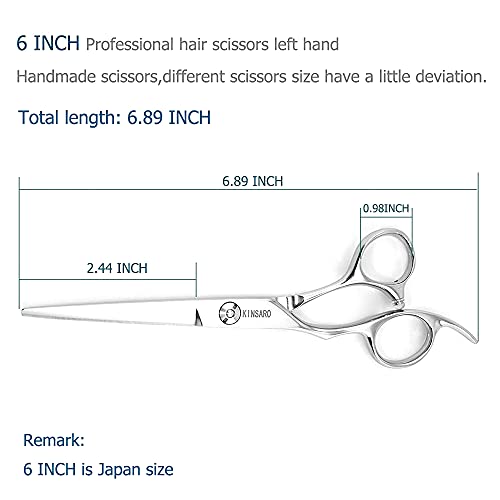 KINSARO Left Hand Hair Cutting Scissors 6 Inch Japan 440C Steel Professional Shears