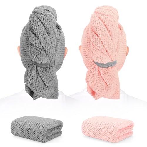 2 Pack Microfiber Hair Towels - Super Absorbent & Fast Drying