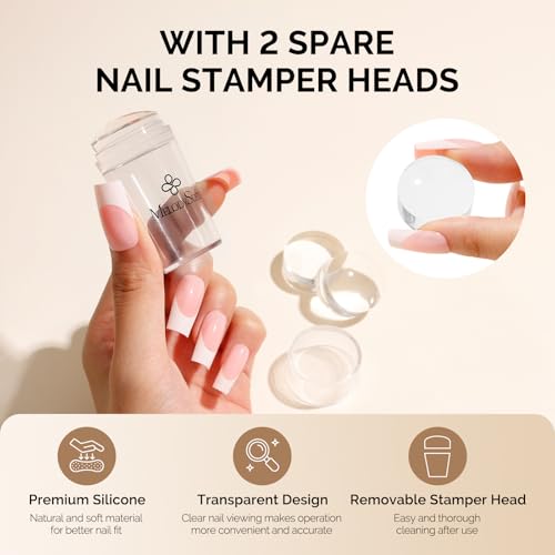 MelodySusie Transparent French Tip Nail Stamp Kit with 2 Plates & 6 Pieces