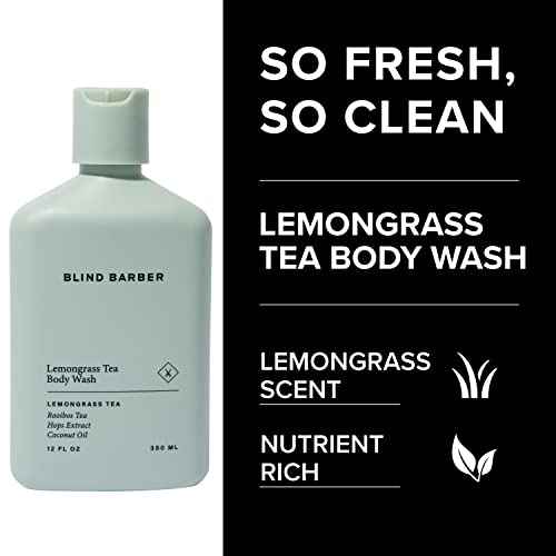 Blind Barber Lemongrass Tea Body Wash for Men - Sulfate-Free Body Soap with Lemongrass Scent - Leaves Skin Clean & Hydrated - Paraben-Free & Cruelty-Free, No Artificial Dyes (12 Fl oz)
