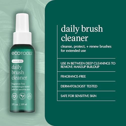 EcoTools Daily Makeup Brush Cleanser Spray, Quick Drying, Fragrance Free & Dermatologist Tested, Travel Size, TSA Approved, Cruelty-Free & Vegan 3 fl oz./89 ml. Bottle