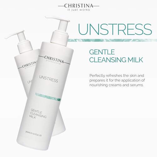 Christina Unstress Soap-Free Gentle Cleansing Milk Makeup Remover for Face & Eyes - 300 ml - Calendula, Vitamin E and Centheal Soap-Free Cleanser - Safe for All Skin Types