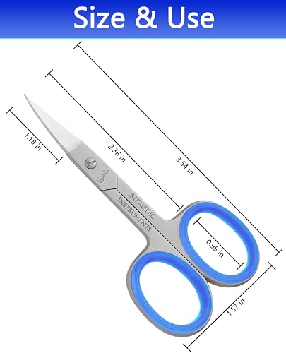Stemedic Precision Curved Cuticle Scissors for Nails & Grooming with Case
