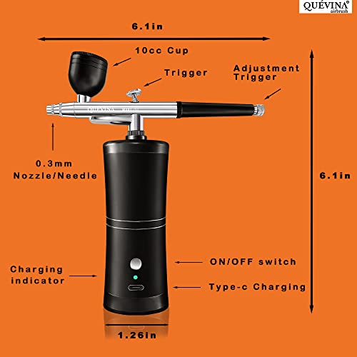 Quevina Cordless Airbrush Kit with Compressor, USB Rechargeable