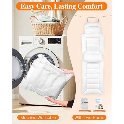 Full Body Bath Pillow for Bathtub, Thick Luxury Bathtub Cushion with Movable Lumbar Support and Laundry Bag, Bathtub Pillows for Head, Neck and Back Support, Bathtub Accessories for Women Spa Gift