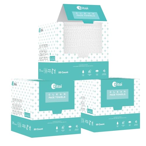 Face Towels, 10"¡¿12" Disposable Face Towel, Face Towelettes XL, Ultra Soft Makeup Remover Dry Wipes, Thick Face Towel for Cleansing, 150 Count (3 Pack)