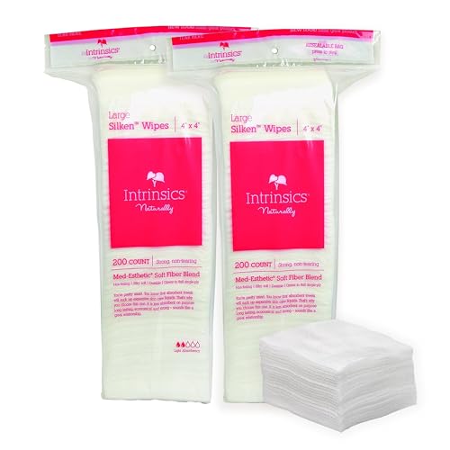 Intrinsics Large Silken 4x4 Esthetic Wipes 2 Pack (400 Count) | 4-Ply Premium Lint-Free Facial Wipes & Cotton Pads for Face | Low-Absorbency Face Pads for Toner & Makeup Removal