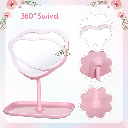 8 Pcs Spa Party Supplies 8 Heart Shaped Mirror Spa Party Mirror for Girls Sleepover Party Favors Makeup Mirror for Spa Party Sleepover Party Slumber Birthday Party Favor, Pink