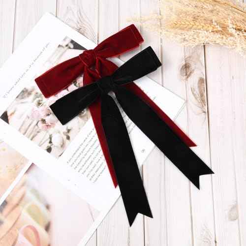 2PCS Velvet Hair Bows Hair Ribbon Clips Black Wine Red Big Fall Alligator Clips Hair Accessories for Women Girls Toddlers Kids Baby
