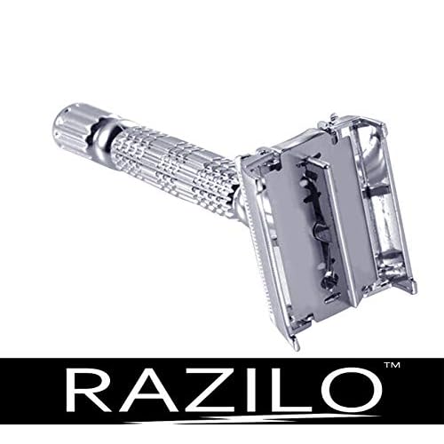 Ultimate Butterfly Safety Razor - Heavy Duty Twist To Open Double Edge Safety Razor for Men; Shaving Kit with Mirrored Travel Case and Stainless Steel Double Edge Blade