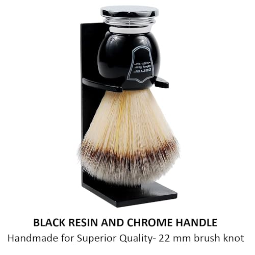 Parker Deluxe Synthetic Silvertip Shaving Brush ? 22?mm Ultra?Soft Knot, Chrome & Black Handle + Acrylic Stand for Proper Drying