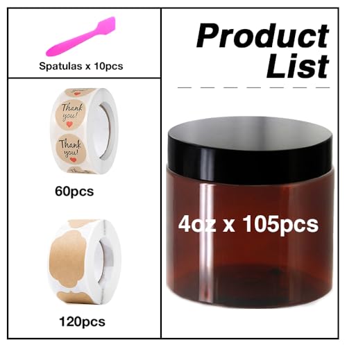 4 oz Plastic Containers with Lids 105pcs Amber Plastic Jars with Lids 4 Ounce Containers Travel Size Jars? Great for Lip Scrub, Body Butters, Cream, Slime, Craft Storage