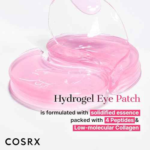 COSRX Pink Peptides Collagen Hydrogel Eye Patch for Puffy Eyes and Dark Circles, Under Eye Mask, 60 Under Eye Patches, Korean Skin Care, Stocking stuffers for women