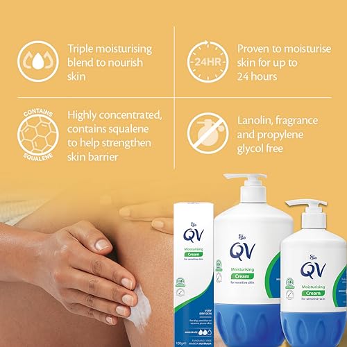 QV Cream with 10% Glycerin (500g) Rich Protective Moisturiser for Sensitive Dry Skin Fragrance Free Noncomedogenic Body Cream Hydrating Skin Care for Eczema Psoriasis Dermatitis Pump Dispenser Bottle