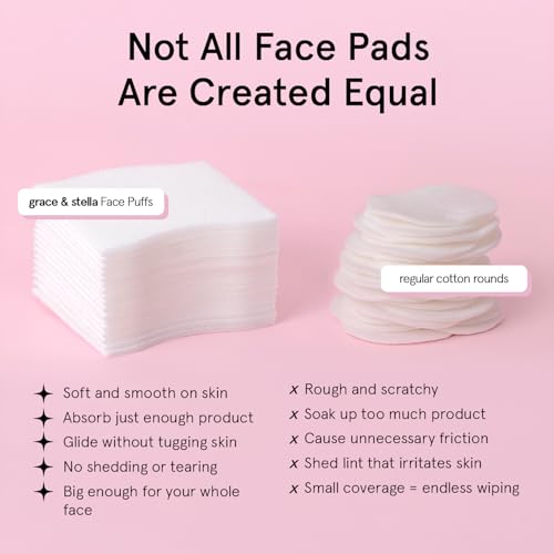 grace & stella Facial Pads (100 Count) - Soft, Lint-Free Toner & Makeup Remover
