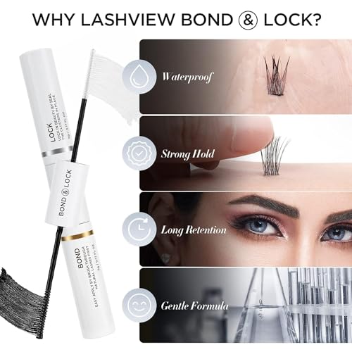 LASHVIEW Lash Extension Clusters with Lash Bond and Seal 280pcs D Curl Lash Clusters Natural Look Cluster Lashes Extensions and Bond and Seal Glue Waterproof, Latex Free Reusable 9-16mm MIX (30+40D)