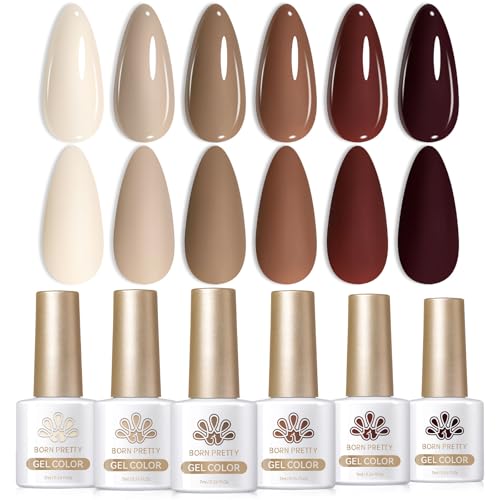 Born Pretty Nude Brown Gel Nail Polish Set - 6 Pcs Fall Winter Neutral Kit