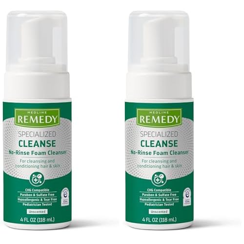 Medline Remedy Specialized No-Rinse Foam Cleanser (4 oz), Unscented, Moisturizing Body Wash, Incontinence Care, Skin Nourishing, For Hair and Dry Skin, Gentle, Eczema Seal, Sulfate-Free (Pack of 2)