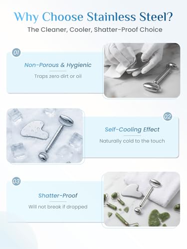 Rena Chris Stainless Steel Gua Sha & Face Roller Set