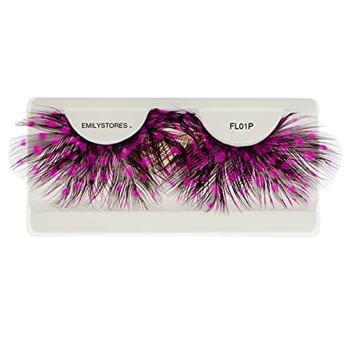 EMILYSTORES Pink Dots Faux-Feather False Eyelashes Halloween Colorful Eye lashes Extension For Beetlejuice Costume Cosplay Show Looking Masquerade Party Eyelashes 1 Pair