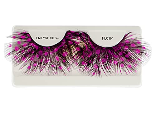 Pink Faux-Feather False Eyelashes - Halloween Costume