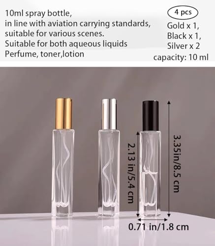 10ML Travel Refillable Glass Perfume Atomizer - 4 Pack