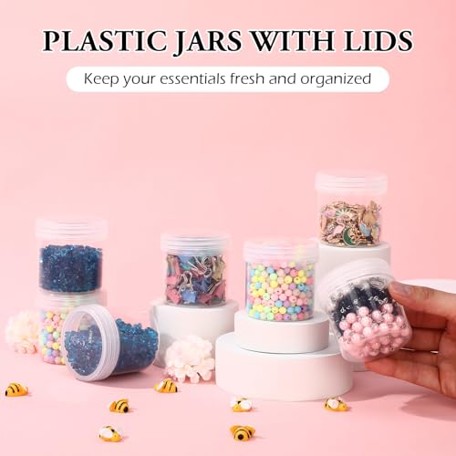Meanplan 100 Pcs 3.4 oz Plastic Container Jars with Lids Round Leak Proof Refillable Small Cosmetic Jars for Lotion, Cream, Makeup, Eye Shadow, Rhinestone, Samples, Pot, Travel Storage(Clear)