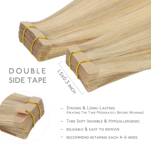 WENNALIFE 18 Inch Light Blonde Tape In Hair Extensions - 20pcs Remy Human Hair