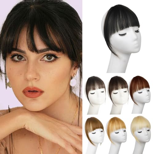 Earfodo Clip in Bangs 100% Human Hair Extensions Fake Bangs Hair Clip on Bangs for Women Clip in Hairpieces Wispy Fringe Bangs for Daily Wear(4.5 * 6,Black)