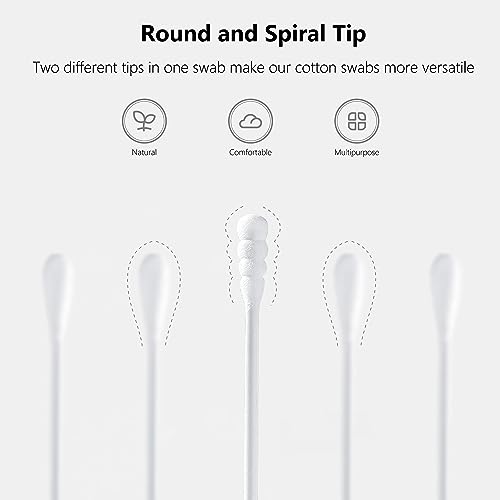 1000pc Baby Cotton Swabs with Round & Spiral Tips